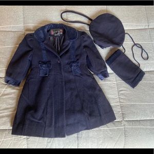 Braetan Kids wool coat with matching cap and muff.